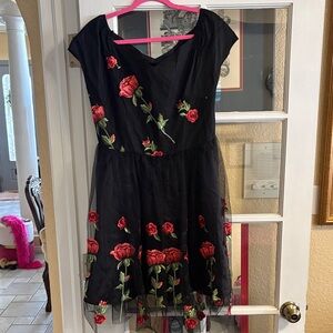 Black Dress with Red Rose Embroidery